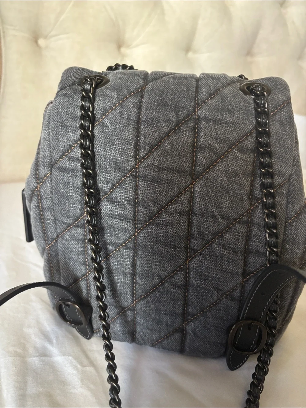 Coach Quilted Tabby Backpack Washed Grey Denim